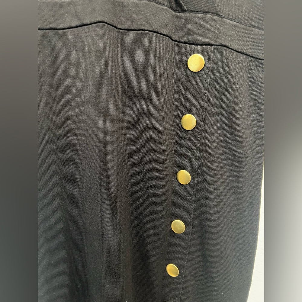 Maia Black Wrap Midi Dress Gold Button Detail | Long Sleeve | Size M - Picture 3 of 4